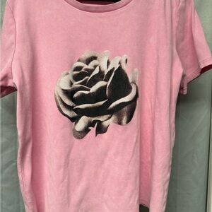 Pink Tee with Large Black Rose Graphic